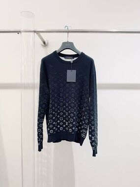Louis Vuitton Black Crewneck Sweater with White Monogram Gradient